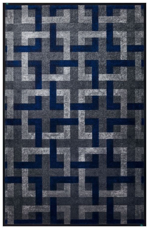 Teppich Piazza Blu in Grau und Dunkelblau mit einem Muster aus Quadraten
